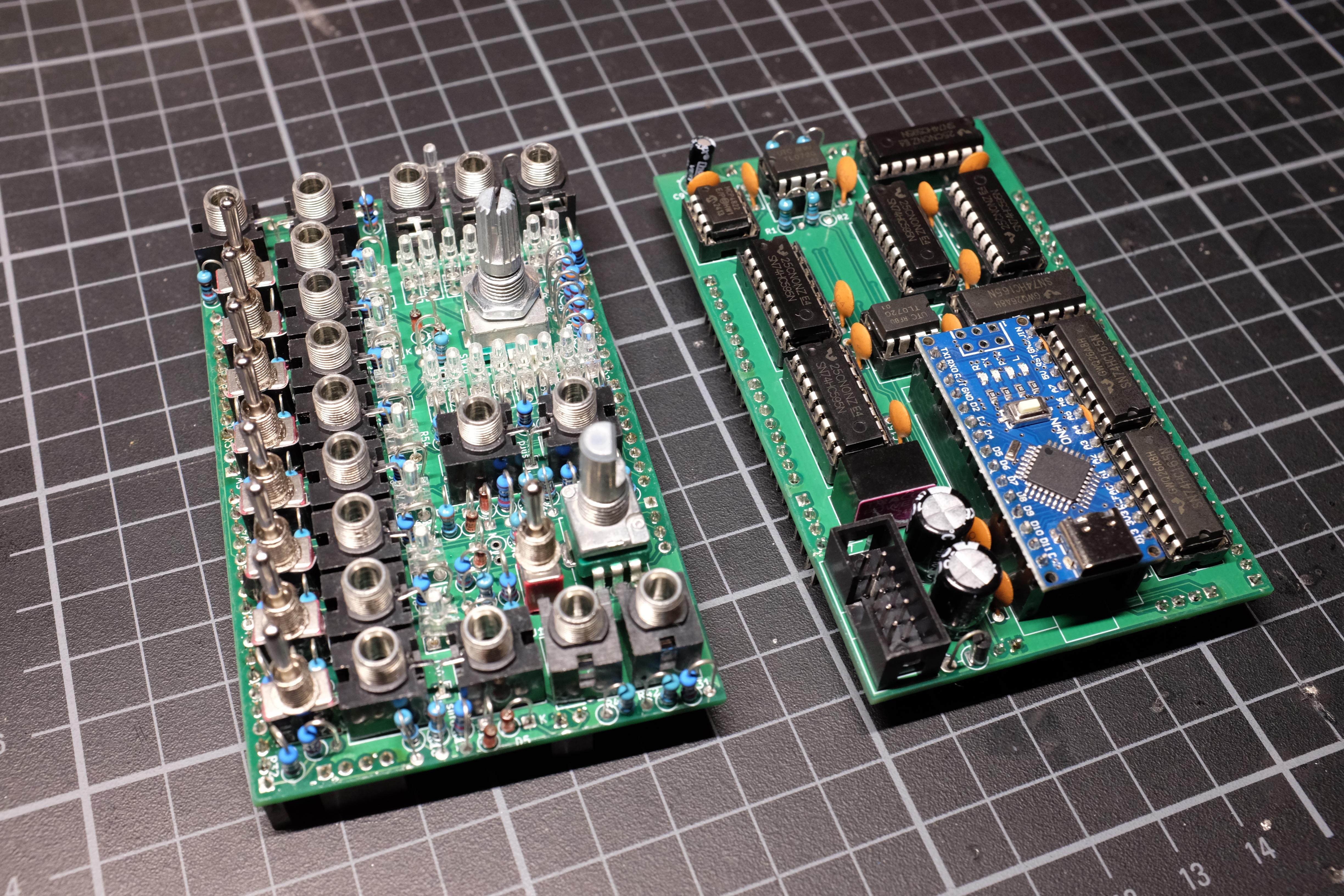 Both assembled pcb layers next to each other