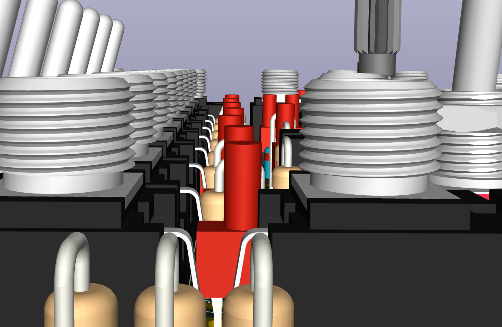 Showing a 3D Model of the rendered front panel with skewed LEDs