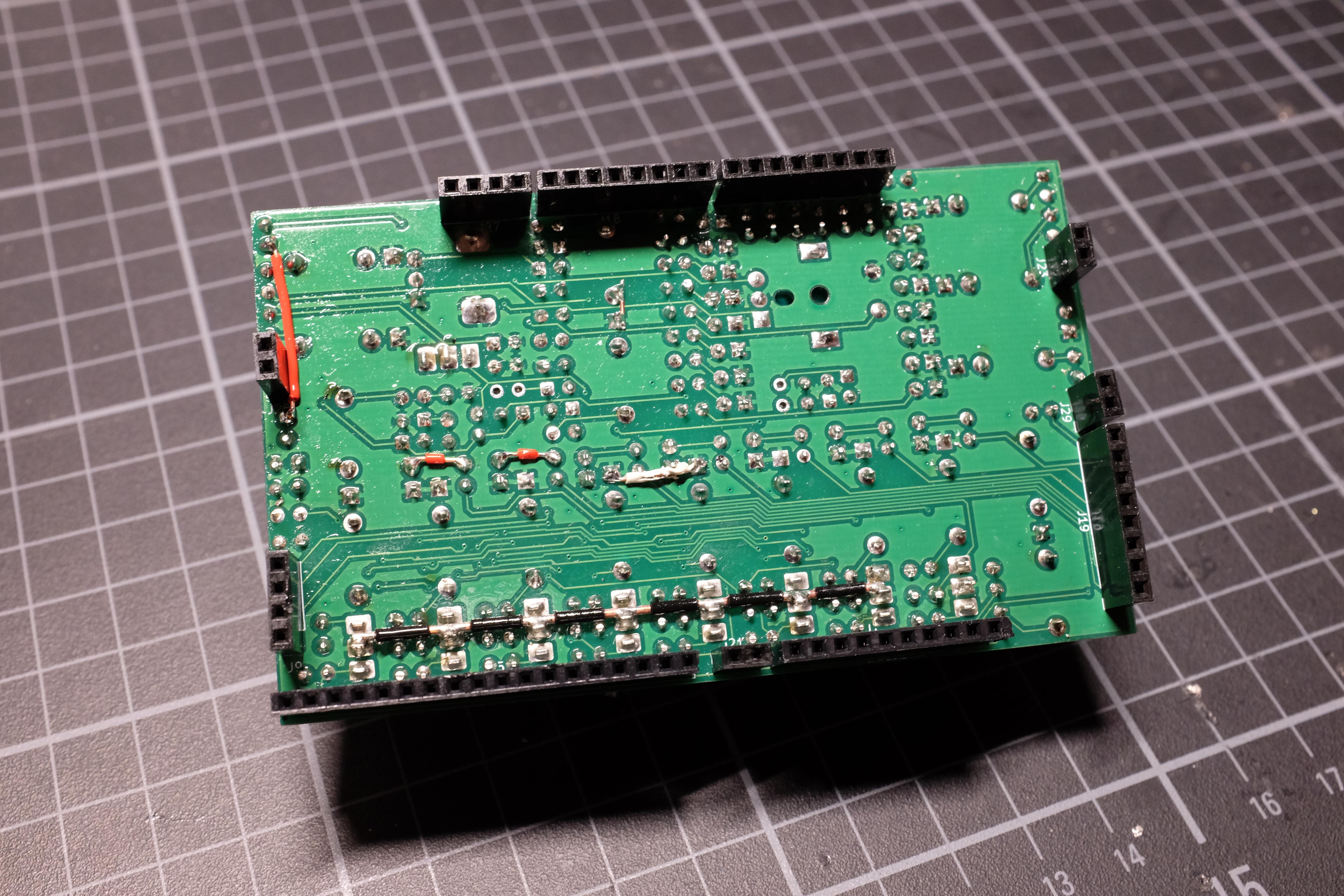 Soldered side of the panel PCB with a few fixing jumpers