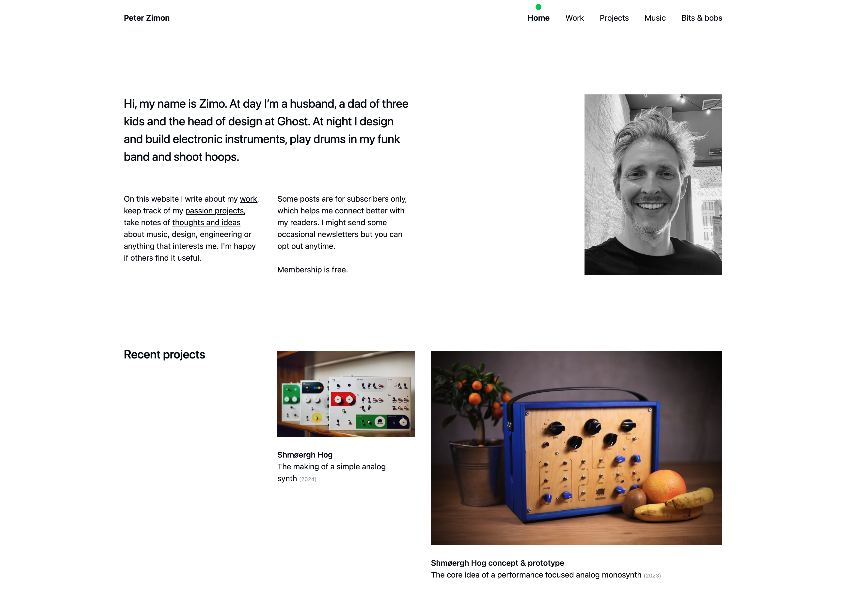 Screenshot of Peter Zimon's homepage