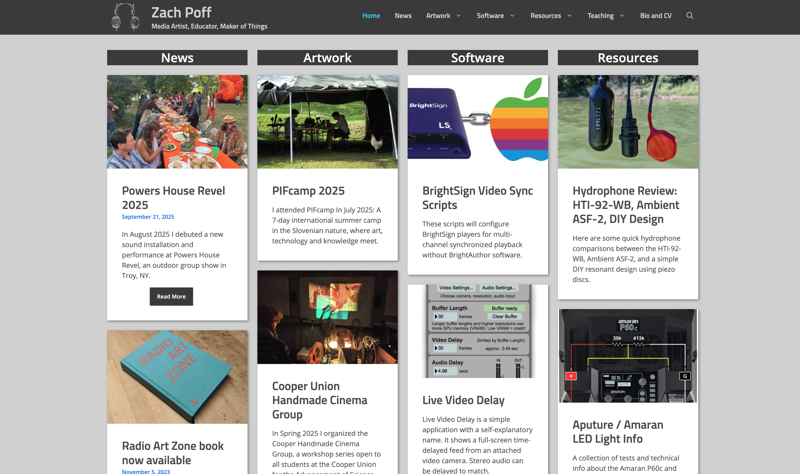 Screenshot of Zach Poff's website
